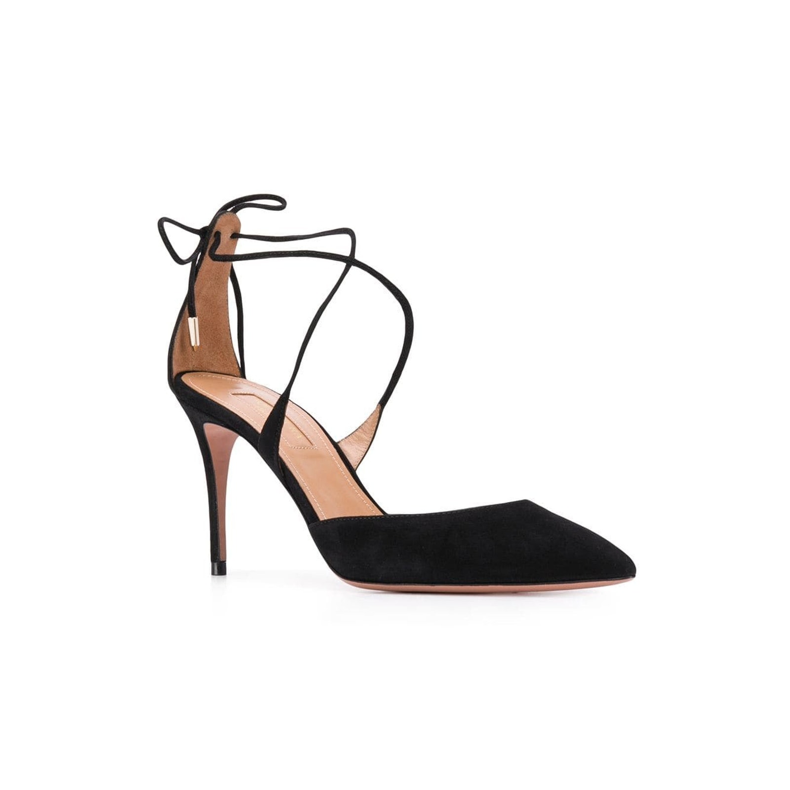 Nwot Aquazzura Matilde Suede Crisscross Pointed Heeled Pumps Black Women Eu 40.5